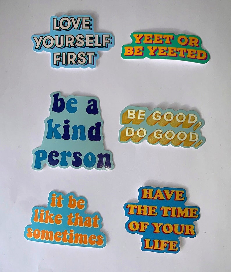 Laptop Tablet Skateboard Phone Diary Guitar Vinyl Stickers. Novelty Positive Quote Sticker Individual or 6 Sticker Pack