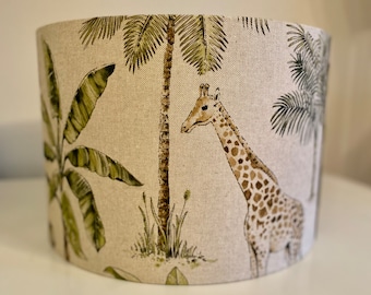 Safari Fabric lampshade with beige linen background