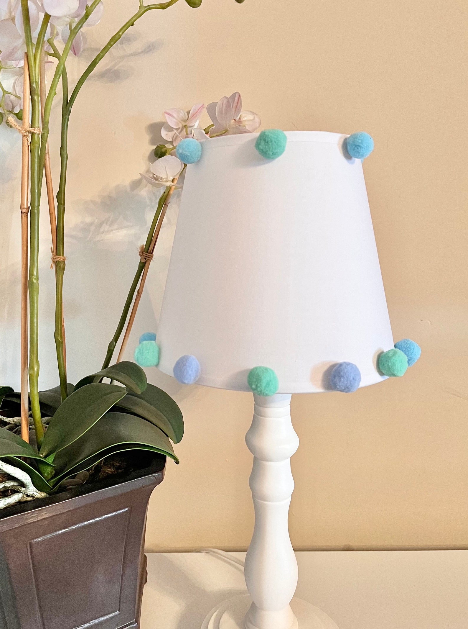 Fun Coloured Pom-pom Lampshade - Etsy UK