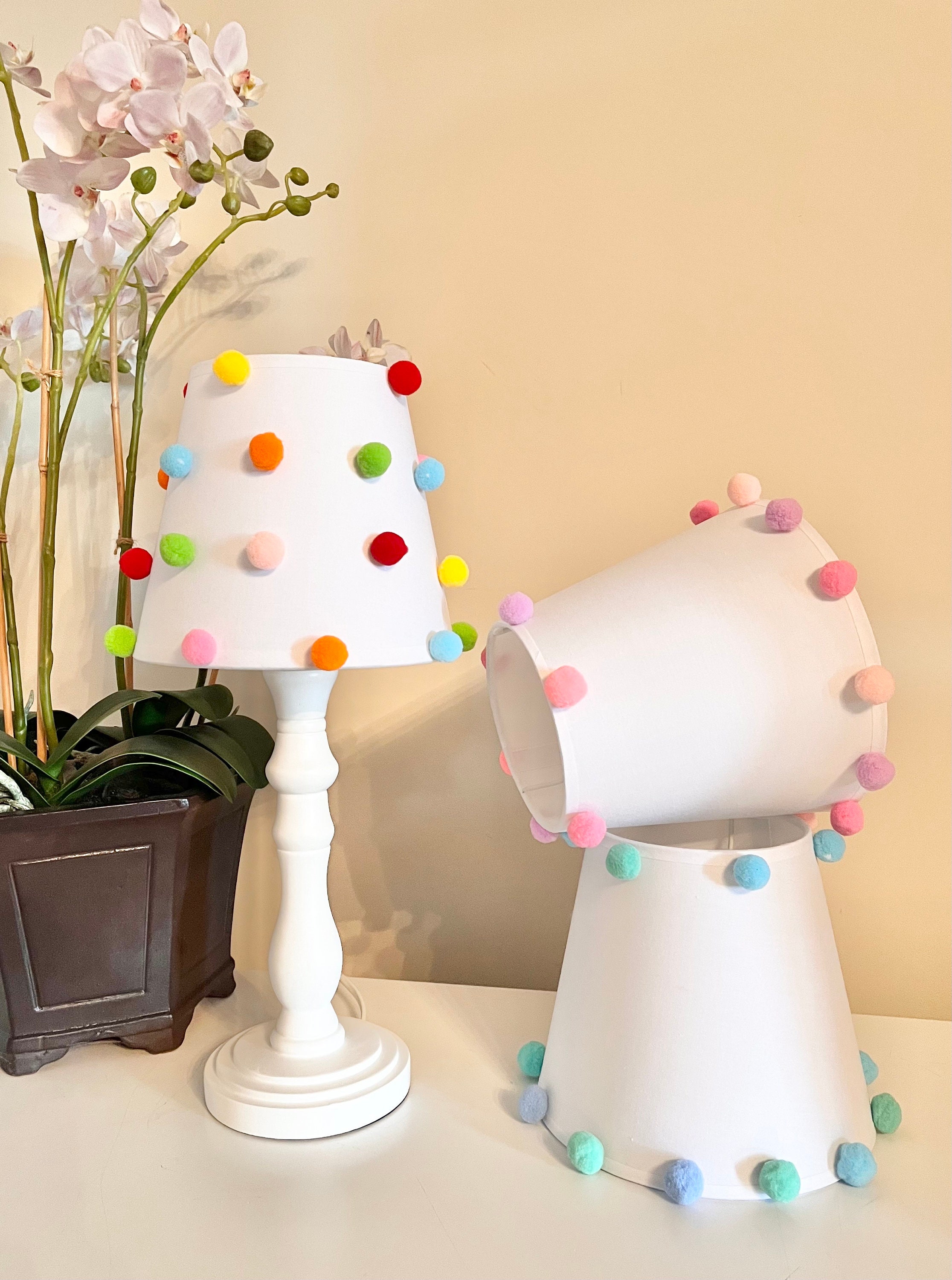 Fun Coloured Pom-pom Lampshade - Etsy UK