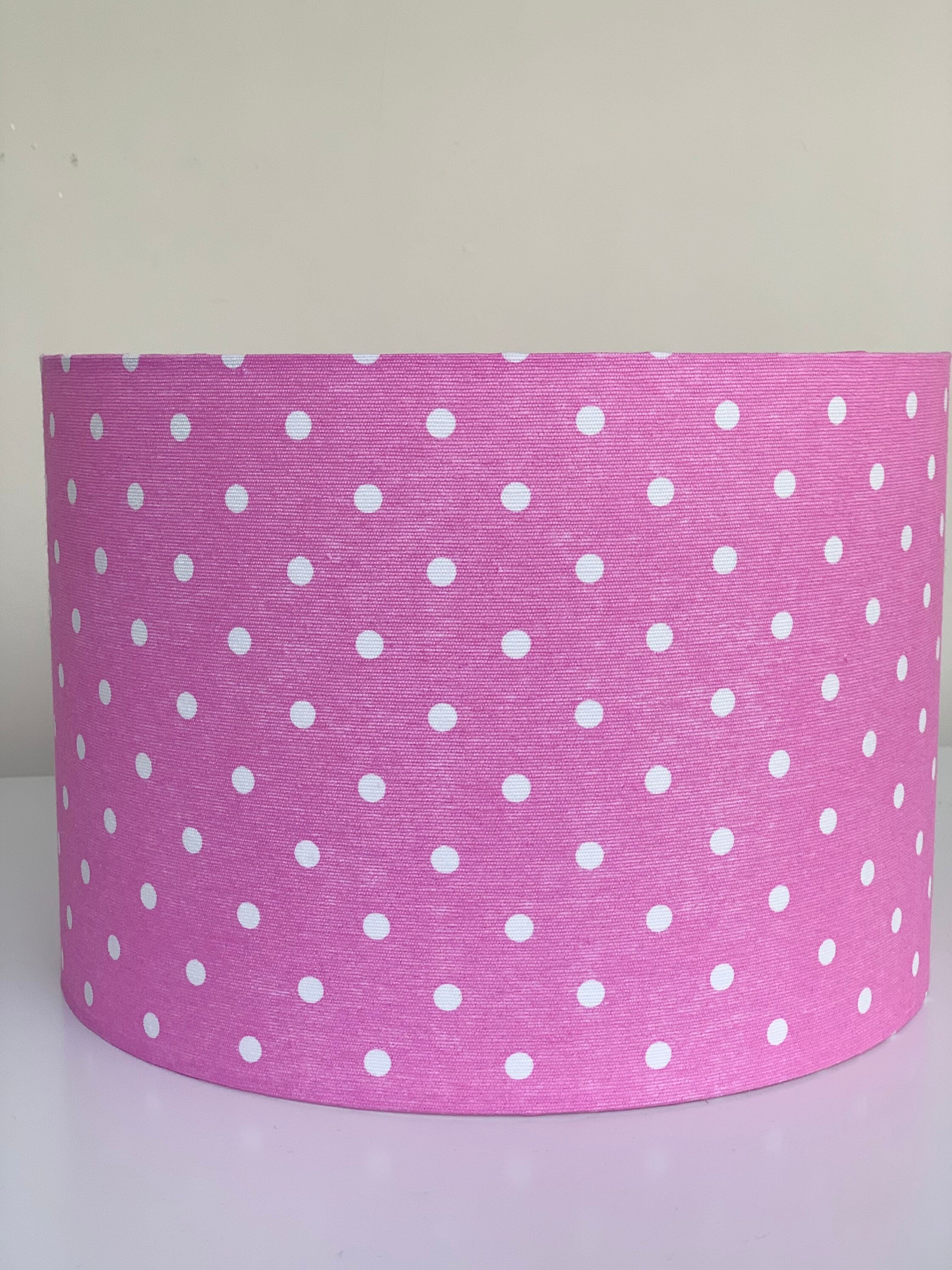 Bright pink polka dot linen lampshade, drum and coolie style - Etsy.de