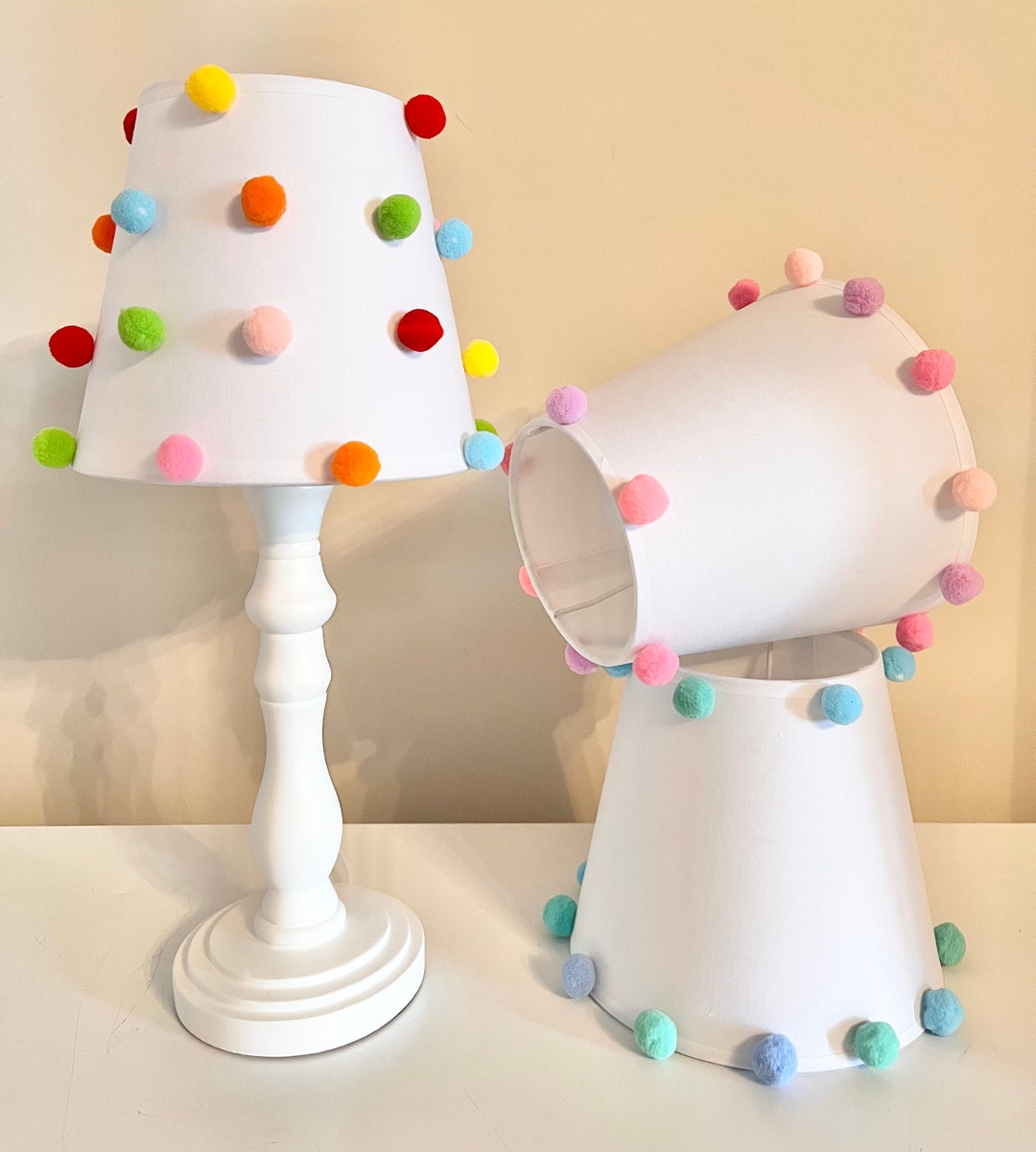 Fun Coloured Pom-pom Lampshade - Etsy UK