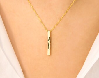 Delicate Personalized Bar Necklace for Names, Dates, Initials, Elegant Nameplate | Sterling Silver, Gold Fill, Rose Gold Fill