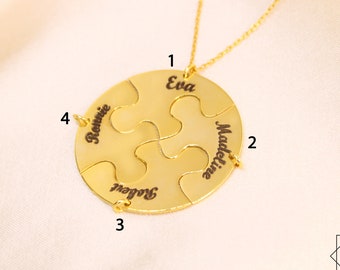 Personalized Four Puzzle Name Necklace, Customized Pendant, Family or Friendship Gifts