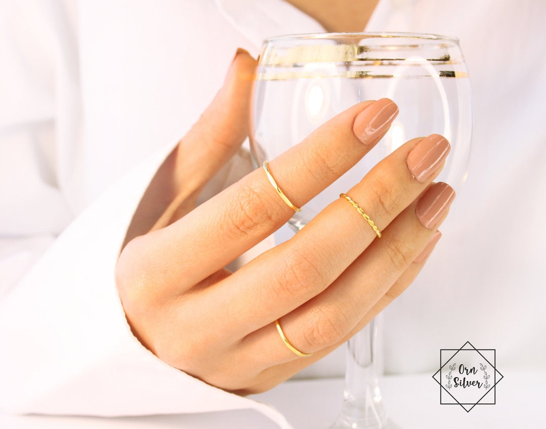 Minimal Midi Stacking Ring, Pinky Stacking Gold Ring, Simple Thin Ring ...