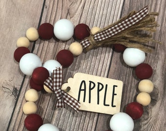 Farmhouse Apple Garland, Home Decor, Tier Tray Summer Theme, Kitchen Centerpiece, Mothers Day Gift, Summer Home Decor, Wood Bead Garland