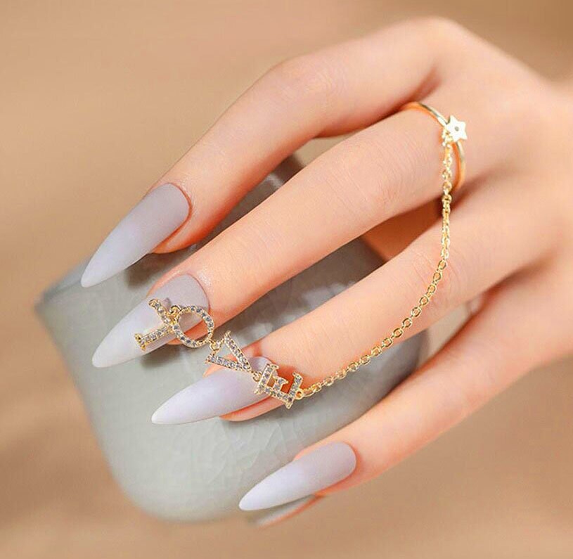 1pcs Nail Jewelry Love Letter Ring Tassel Pendant Chain Nail Art Decoration  Nail Rhinestones Nail Art Accessories - AliExpress