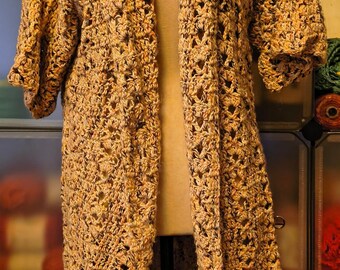 Gehäkelter Cardigan, Duster mit Kapuze aus Baumwolle, superweich, Festival Layer