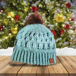 Handmade Crocheted Aqua Winter Hat for Women