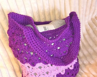 Bolso de mercado de algodón tejido a crochet: bolso de mano estilo boho morado, bolso de hombro reutilizable.