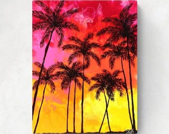 Vibrant Palms; Original Acrylic Sunset Painting from Tropical Maui, Hawaii