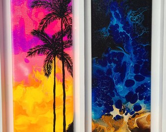 Sun/Moon; Original Framed Acrylic Palm Tree Painting from Tropical Maui, Hawaii