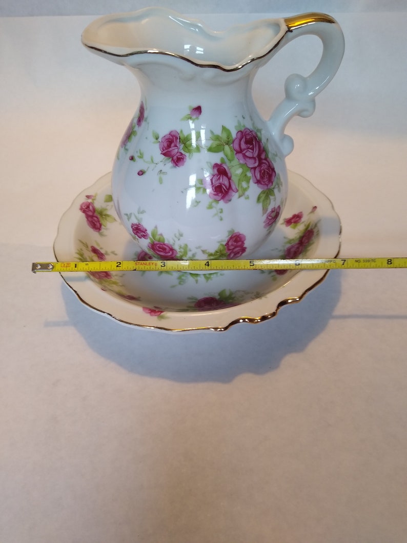 Norcrest Fine China Pitcher and Basin Bowl Set Rose Pattern L372