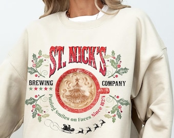 CAN/WW-listing, St. Nick's Brewing Company kersttrui | Vintage vakantie ronde hals