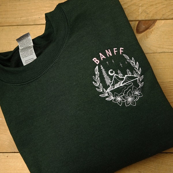 Months BANFF adventure sweater - Camping embroidered crewneck - traveler adventurer wanderer and mountains sweatshirt