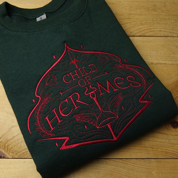 Child of Hermes crest - sweatshirt or hoodie - Greek mythology embroidered - Bookish, Greek god of messengers, olympus, olympians