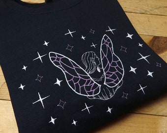 Celestial Fae Wings and stars embroidery - fairies - Embroidered Bookish sweatshirt Fairy, Book, magical, mystical embroidery