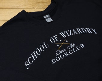 ONE LARGE - Black School of Wizardry Dark Arts Bookclub - Witch and Wizard book sweater - Magical reader crewneck