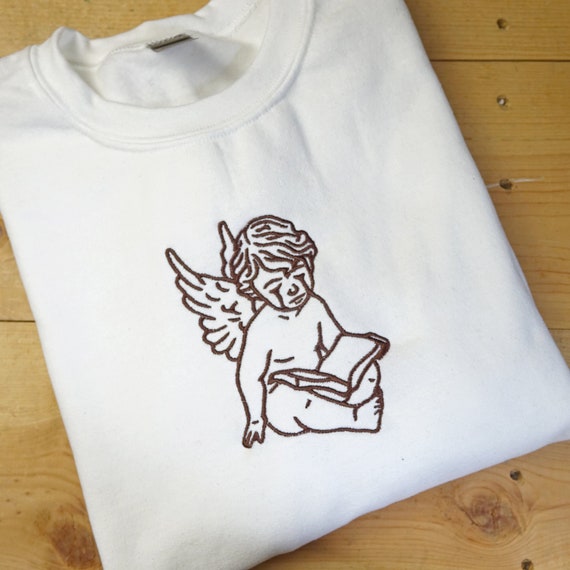 Color Custom Angel Cry Book Embroidered Crewneck Cupid - Etsy