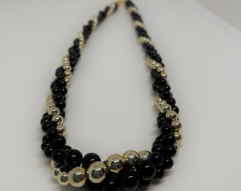 Vintage Beaded Necklace Choker, Black and Silver Bead Necklace for Women, Bead Girl Necklace Bead Gifts