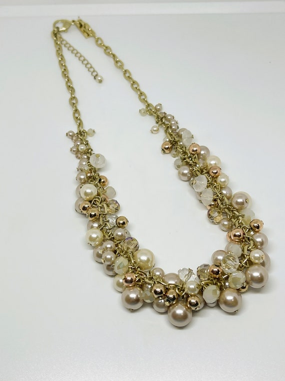 Vintage Cluster Necklace Shades of Champagne, Sig… - image 10