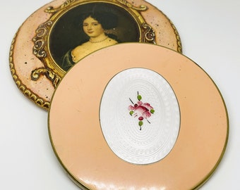 Vintage Puderdosendeckel, viktorianischer Damendeckel für Schminkglas, Sammlergeschenke Puderdeckel Lady Portrait Rosa Blume