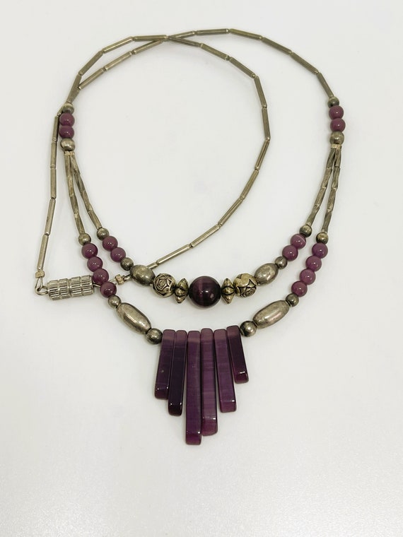 Vintage 1960's Southwestern Silver Bead Purple St… - image 6