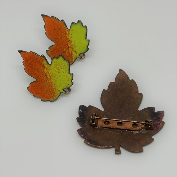 Orange and Yellow Fall Leaves Brooch and Earring … - image 8