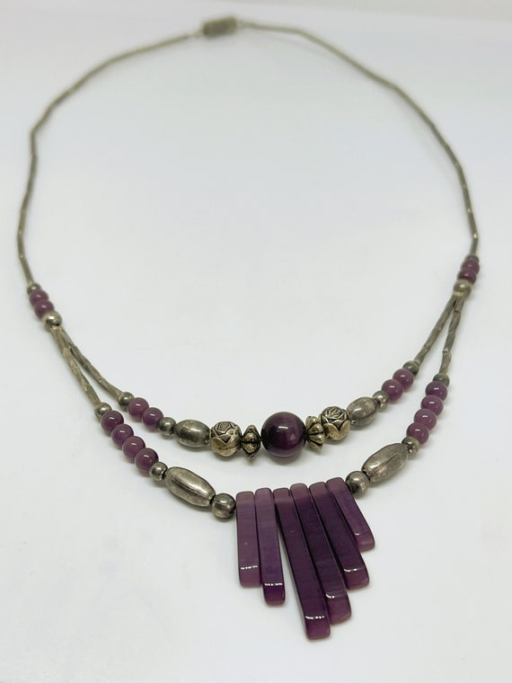 Vintage 1960's Southwestern Silver Bead Purple St… - image 2