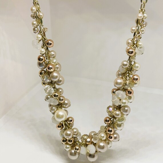 Vintage Cluster Necklace Shades of Champagne, Sig… - image 2