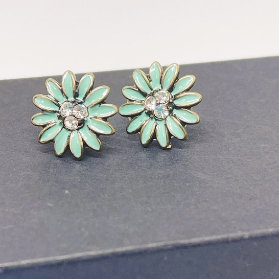 Vintage Blue Daisy Dainty Earrings, Flower Earrin… - image 7