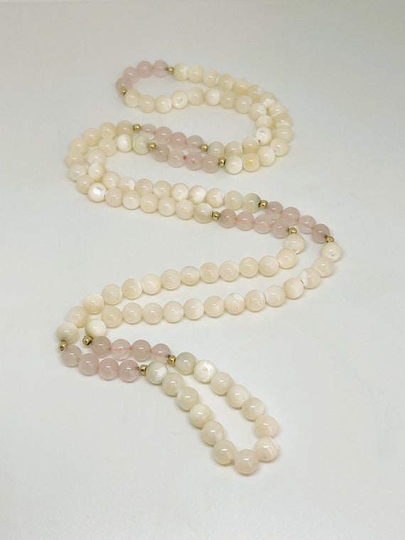 Vintage Round Glass Beaded Necklace Milky White, … - image 2