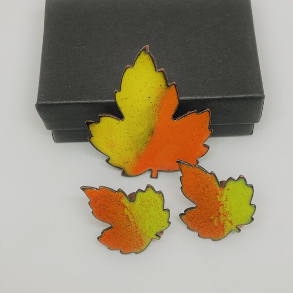 Orange and Yellow Fall Leaves Brooch and Earring … - image 7