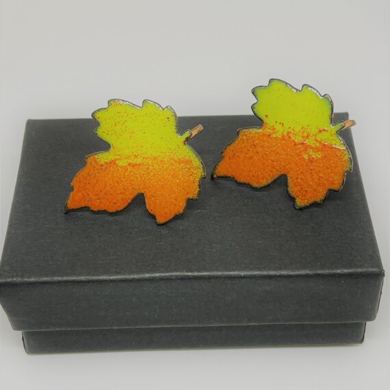 Orange and Yellow Fall Leaves Brooch and Earring … - image 4