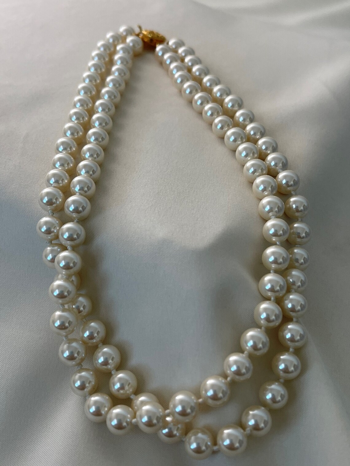 Vintage Faux Pearl MultiStrand Necklace with Box Clasp Etsy