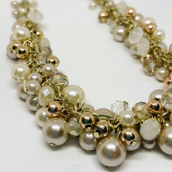 Vintage Cluster Necklace Shades of Champagne, Sig… - image 3