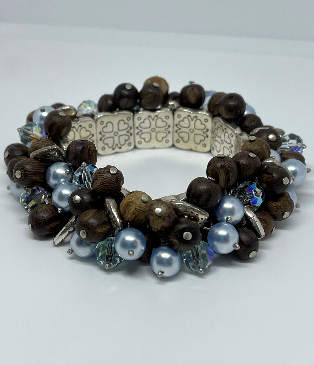 Vintage Heart Charm and Beads Bracelet//stretch Bracelet With Etsy