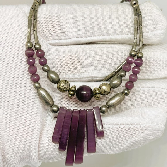 Vintage 1960's Southwestern Silver Bead Purple St… - image 10