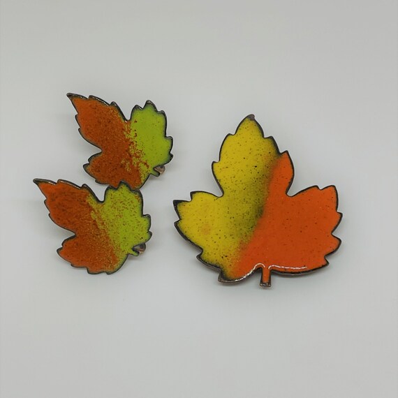 Orange and Yellow Fall Leaves Brooch and Earring … - image 10