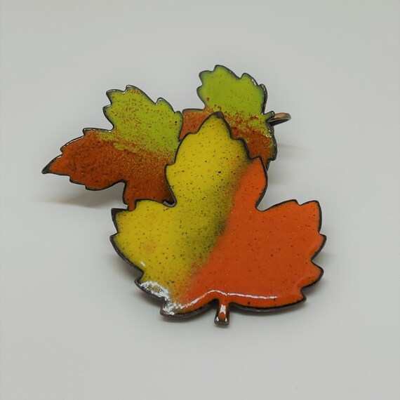 Orange and Yellow Fall Leaves Brooch and Earring … - image 5