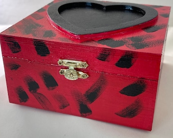 Jewelry Box Hand Painted Red and Black with Heart