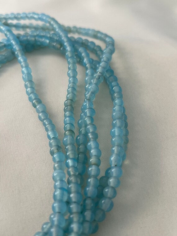 Vintage Bead and Wood Necklace 3 Strand Blue and … - image 9