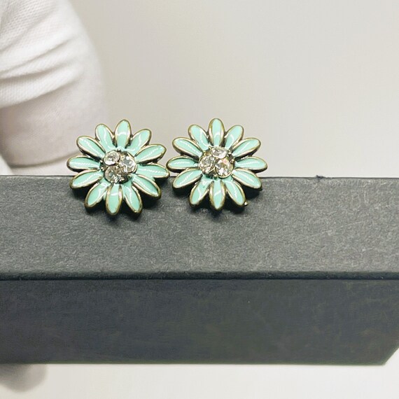 Vintage Blue Daisy Dainty Earrings, Flower Earrin… - image 2