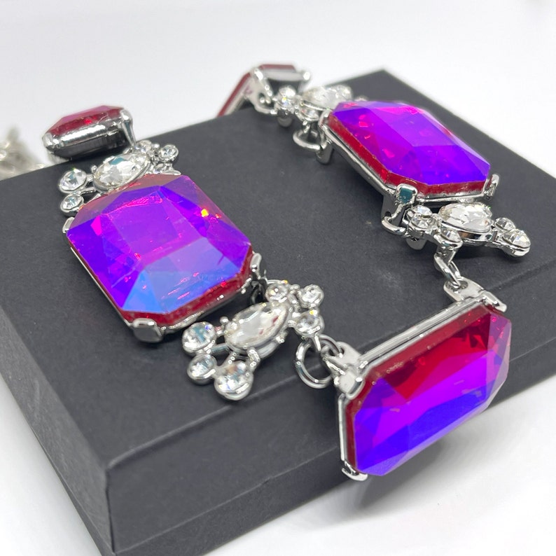 Vintage Large Holographic Purple Glass Bead Necklace, Purple Statement