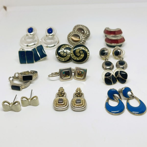 Vintage Jewelry Lot Earrings for Pierced Ears, Vintage Silver Earrings Rugged Style for Women, Costume Jewelry Lot Mid Century Modern