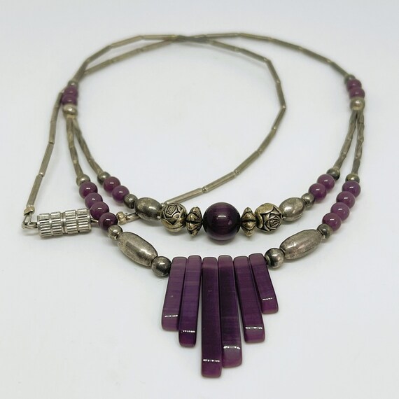 Vintage 1960's Southwestern Silver Bead Purple St… - image 1