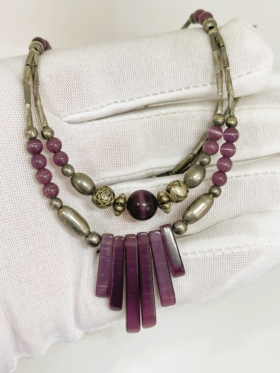 Vintage 1960's Southwestern Silver Bead Purple St… - image 9