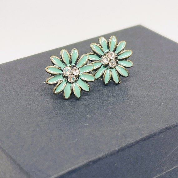 Vintage Blue Daisy Dainty Earrings, Flower Earrin… - image 5