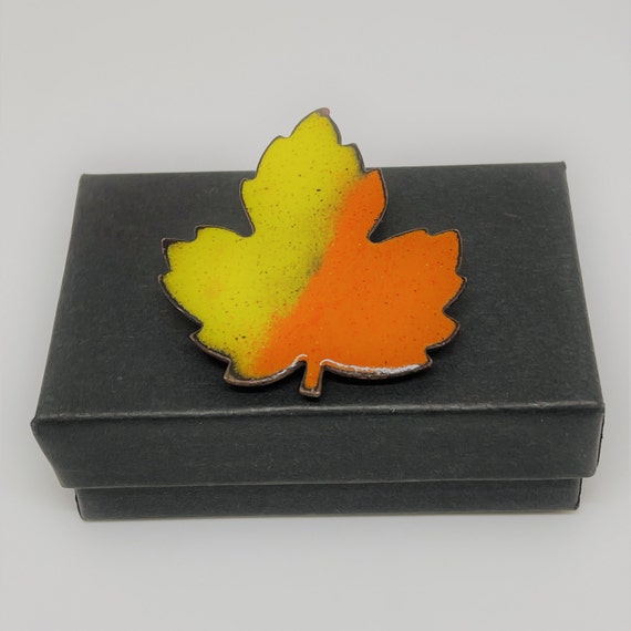 Orange and Yellow Fall Leaves Brooch and Earring … - image 6