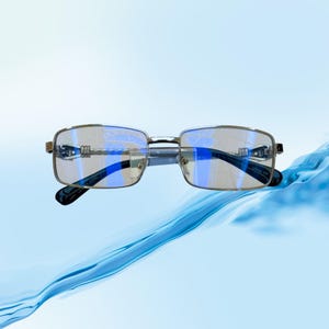 Square Full Frame Clear Lens Glasses. Silver Frame Leopard Head On Arms Glasses.